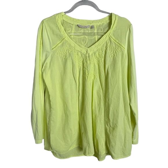 Soft Surroundings Tops - Soft Surroundings Women's size‎ L Chartreuse Yellow Shirt Embroidered Detail